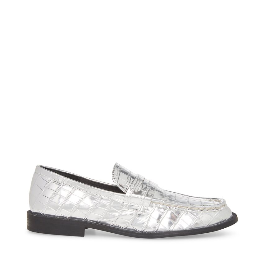 Silver Steve Madden Goodman Crocodile Women\'s Loafers | PH 9036MKS